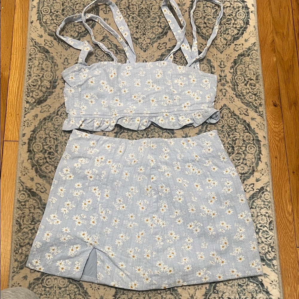 Altar'd State Light Blue Floral Skirt Set